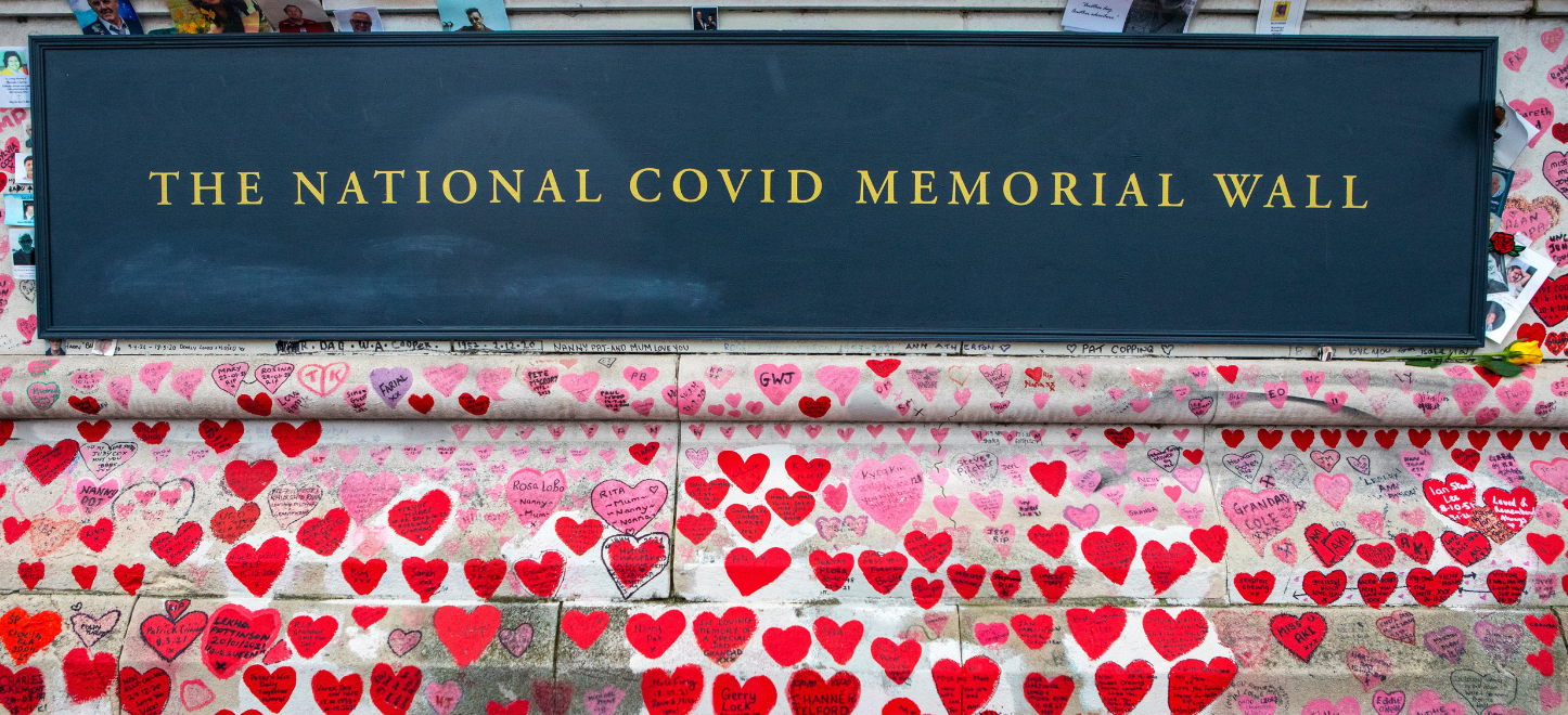 A picture of the national covid memorial wall.